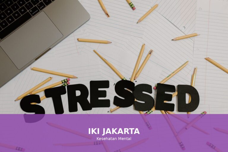Ilustrasi orang yang merasa stres dengan latar belakang alam yang menenangkan